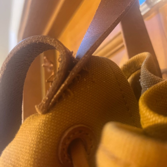 CANVAS DRAWSTRING BACKPACK See photos for condition~stitching loose on strap. - Picture 3 of 5